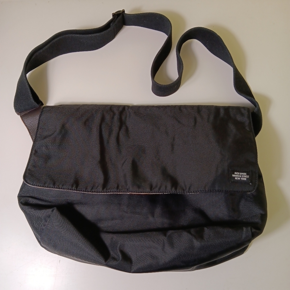 Jack Spade Warren Street Canvas Messenger Bag Black Laptop Office Buisness